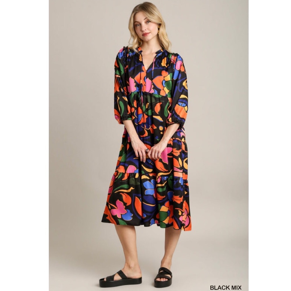 Umgee Vibrant Multicolor Floral Tiered Maxi Dress